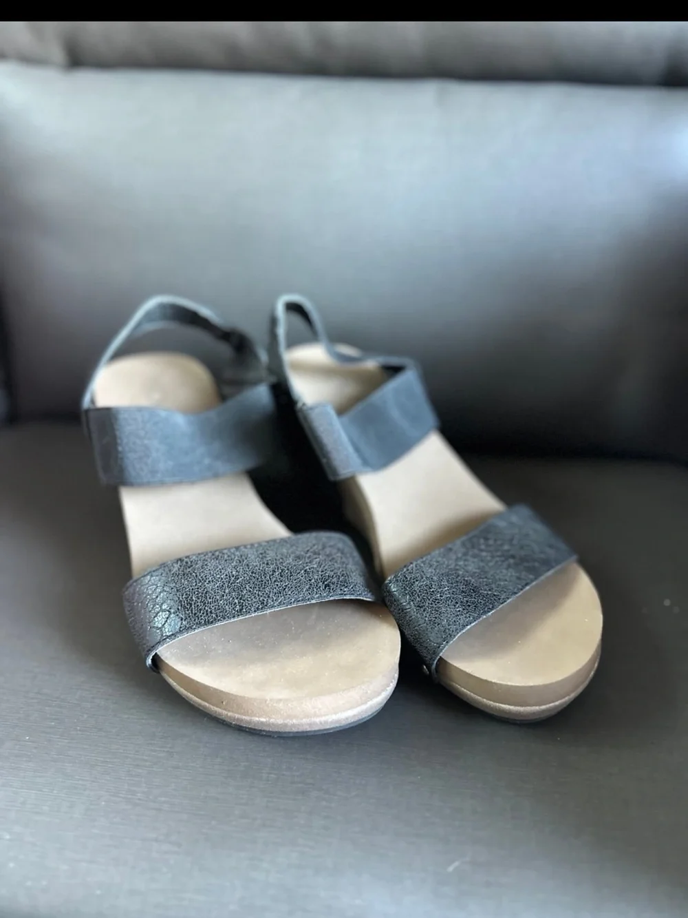 Corkys Black Two-Strap Wedge Sandals
